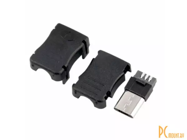 Разъем DIY Micro USB 5 Pin Male Plug Connector Socket With Black Plastic Cover (штекер MicroUSB папа на кабель)